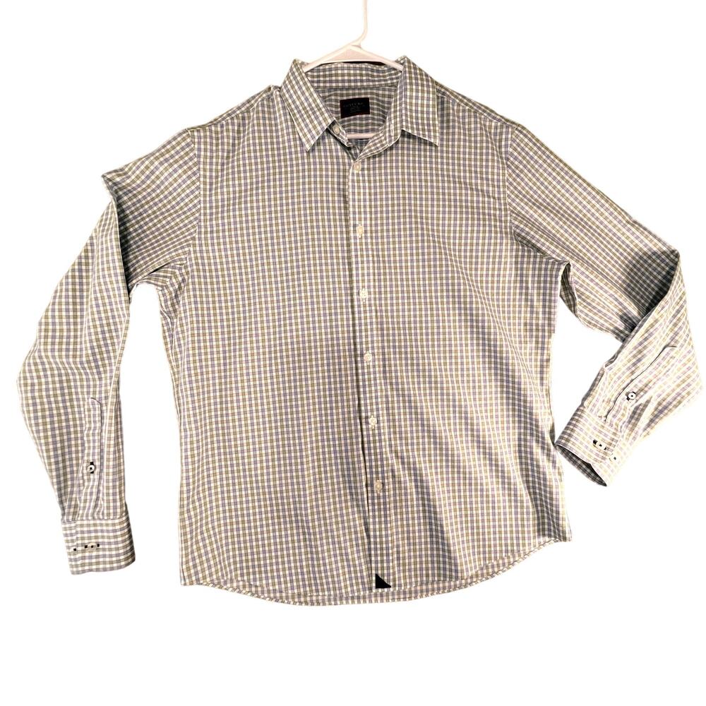 UNTUCKit, Santero Long Sleeve Button Up Shirt, Blue, Green, White Plaid Large,